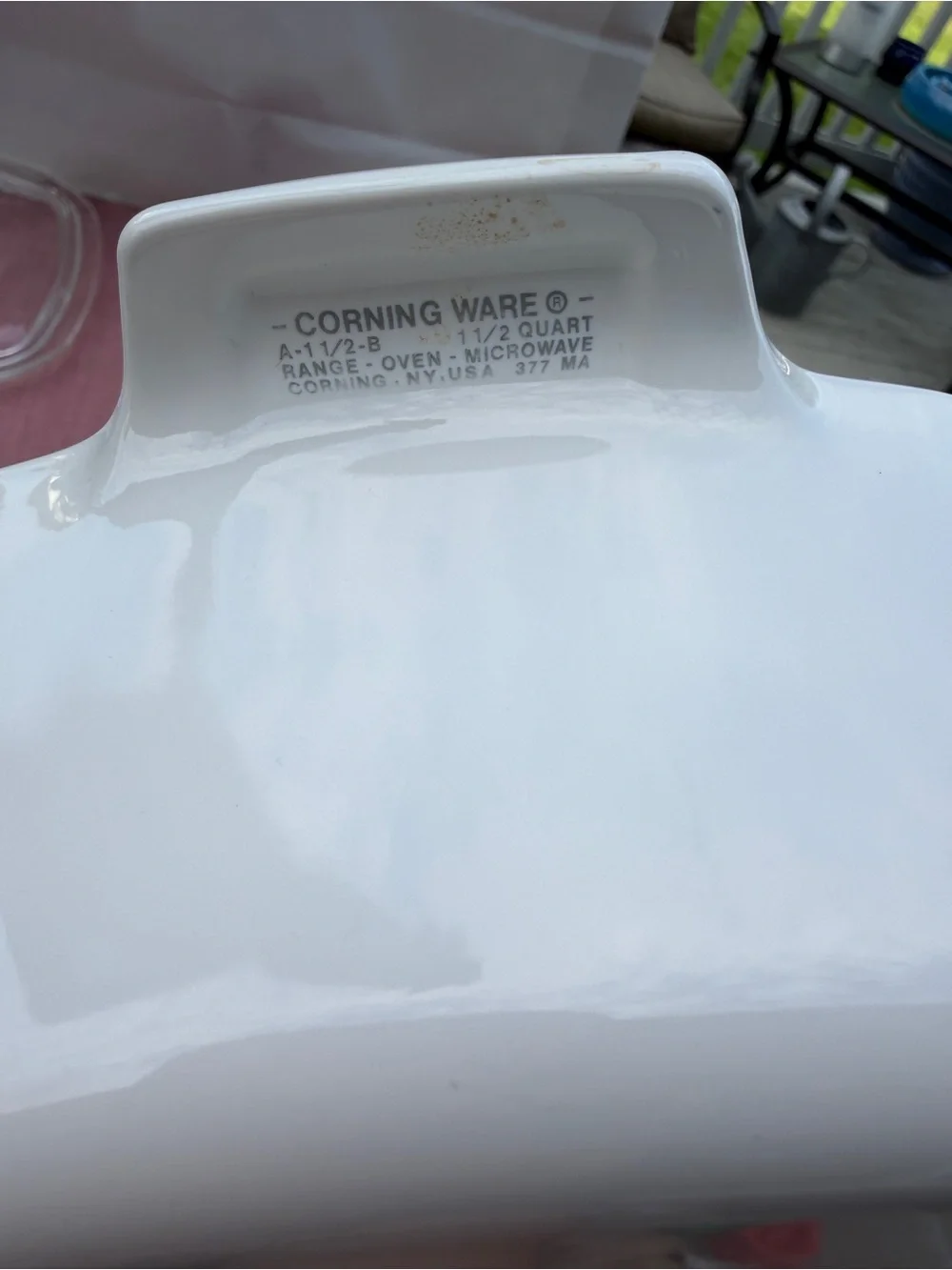 CorningWare White Casserole Dish with Red Tomato & Brown Herb Motif